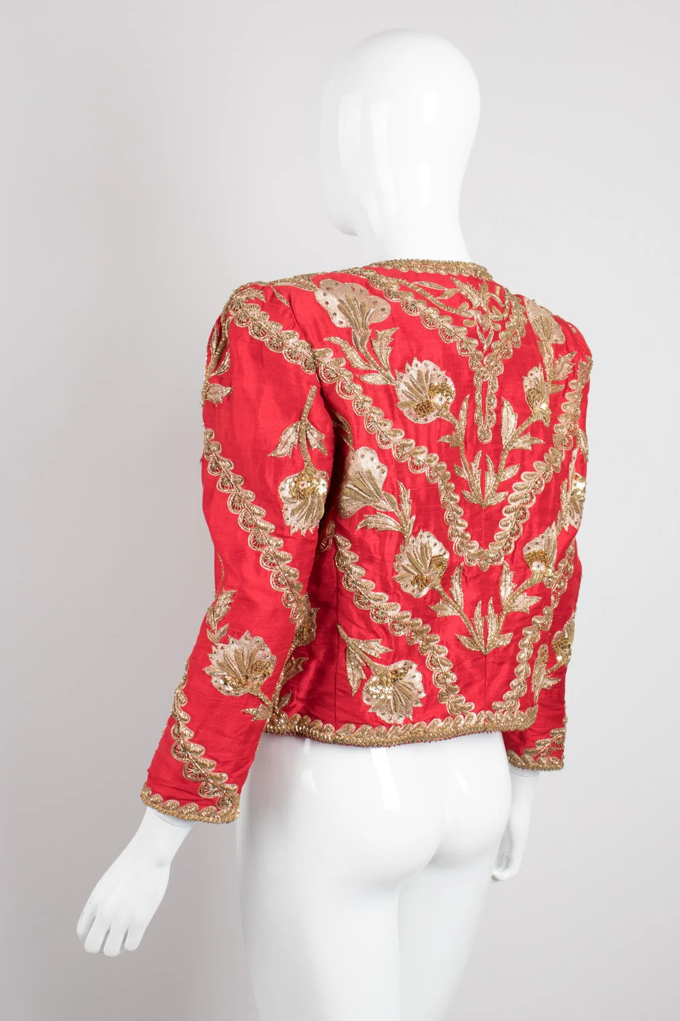 Golden Floral Embellished Silk Jacket