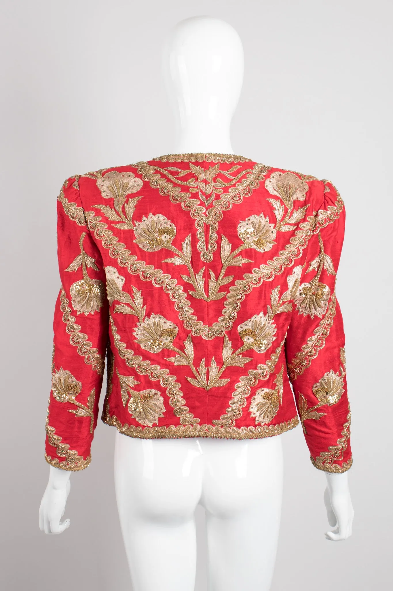 Golden Floral Embellished Silk Jacket