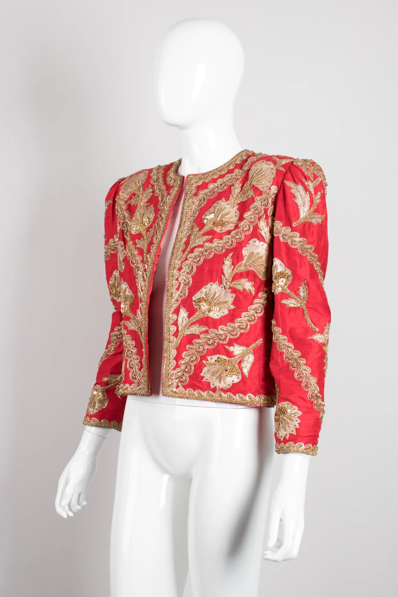 Golden Floral Embellished Silk Jacket