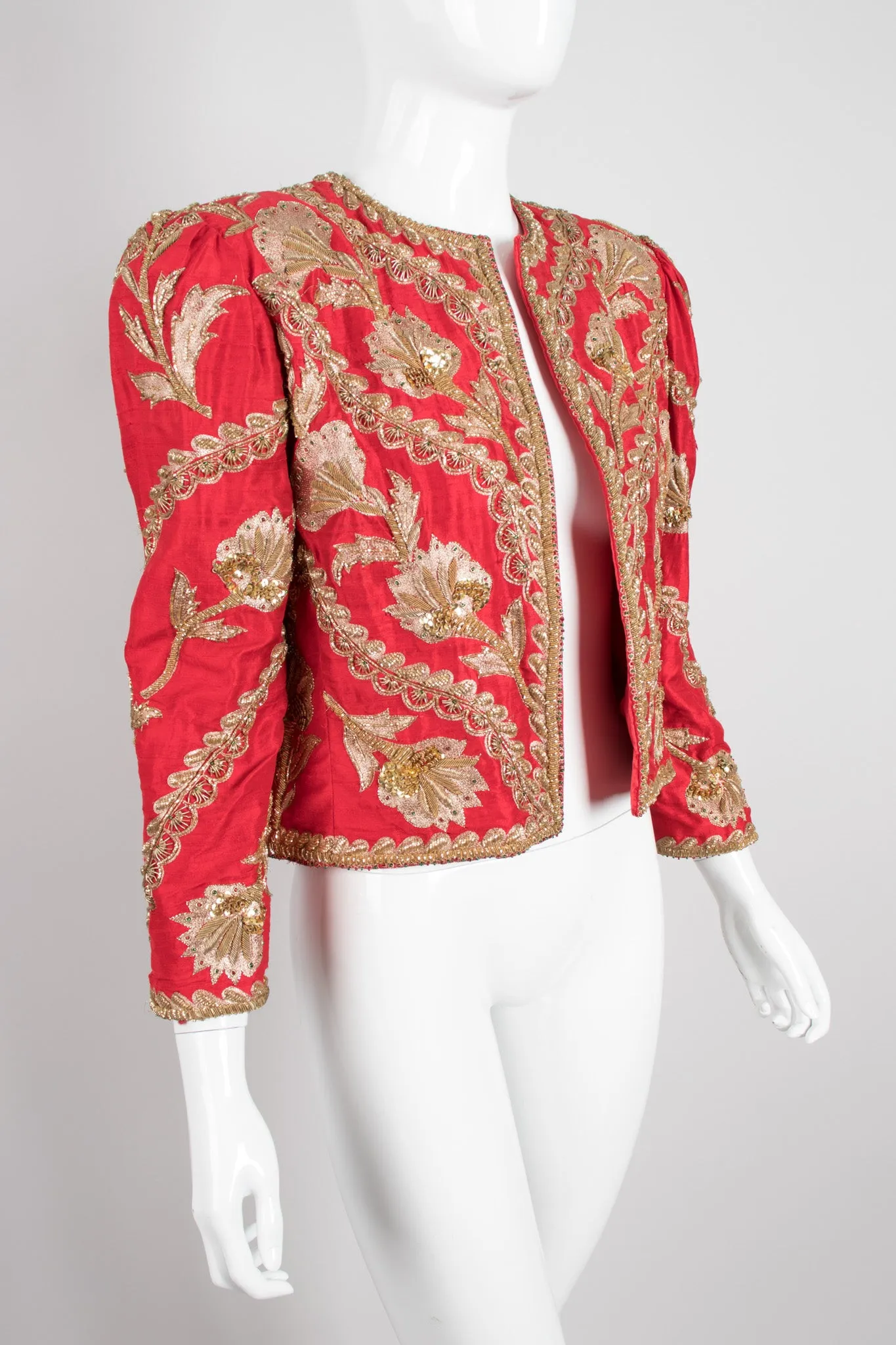 Golden Floral Embellished Silk Jacket