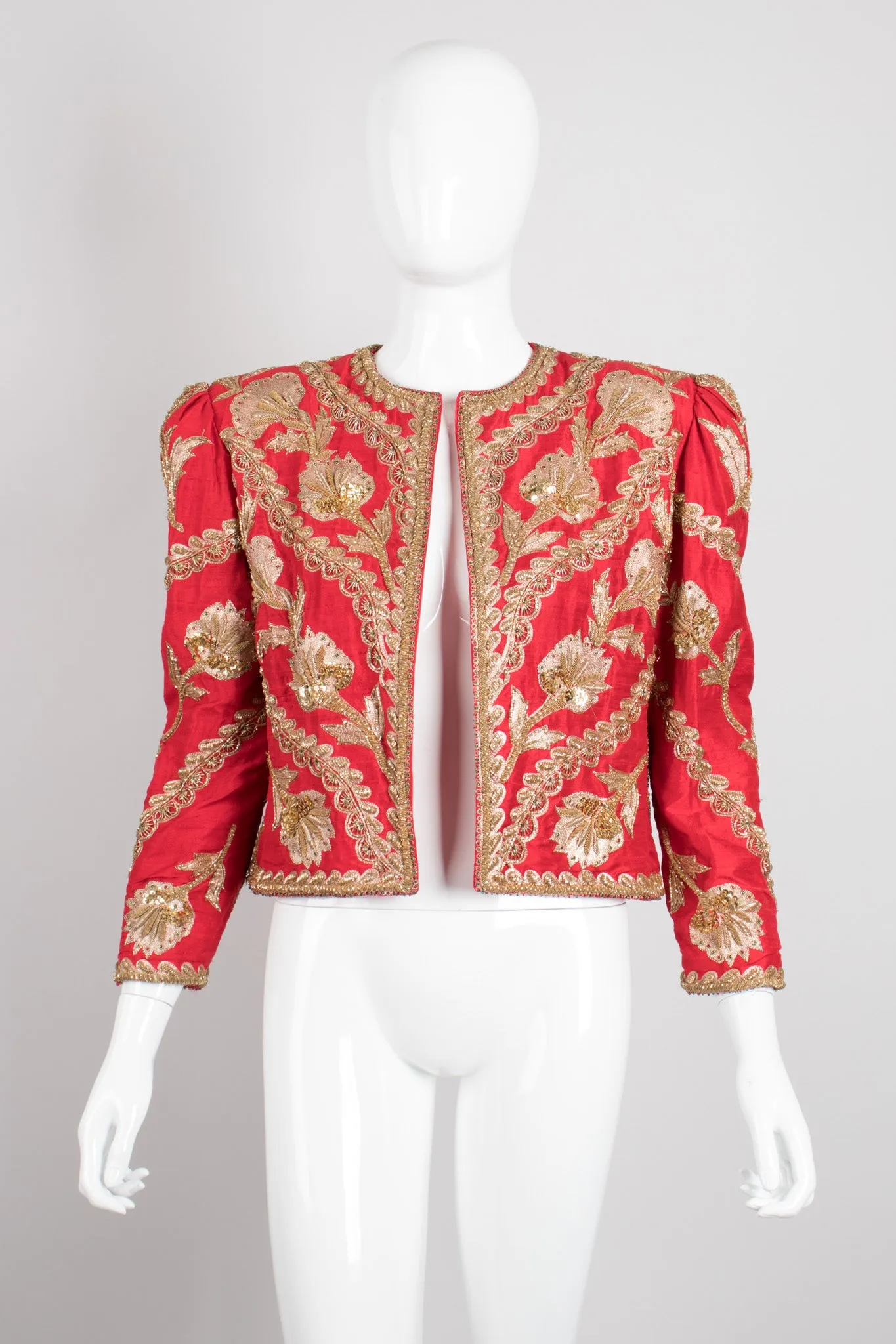 Golden Floral Embellished Silk Jacket