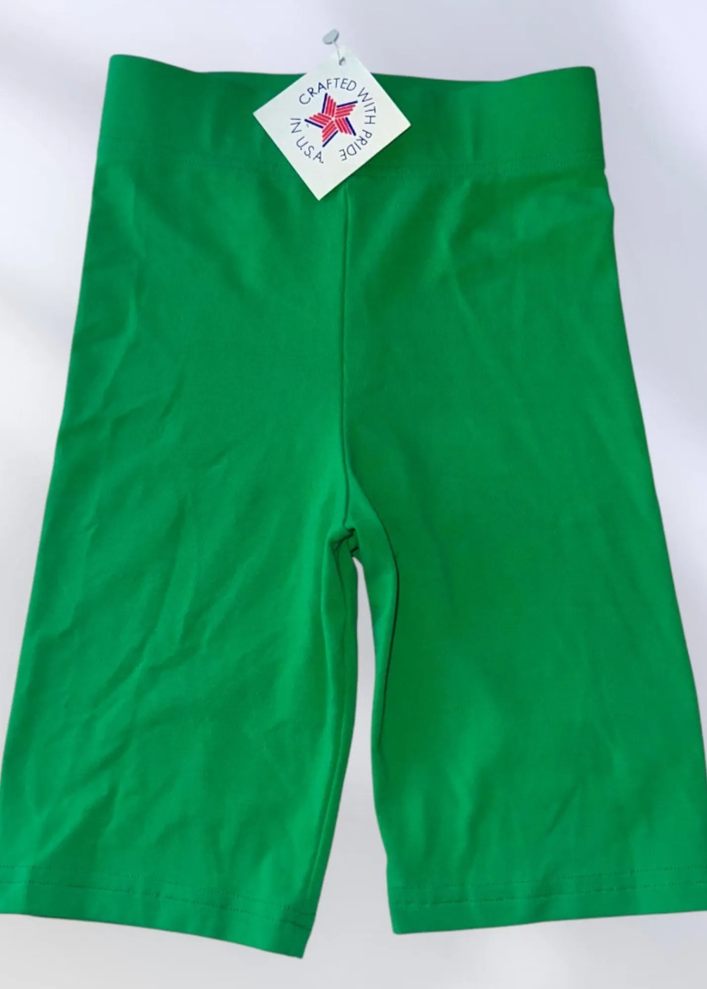 Green Athletic High-Waisted Bike Shorts Compression Flattering | USA-Made Vintage