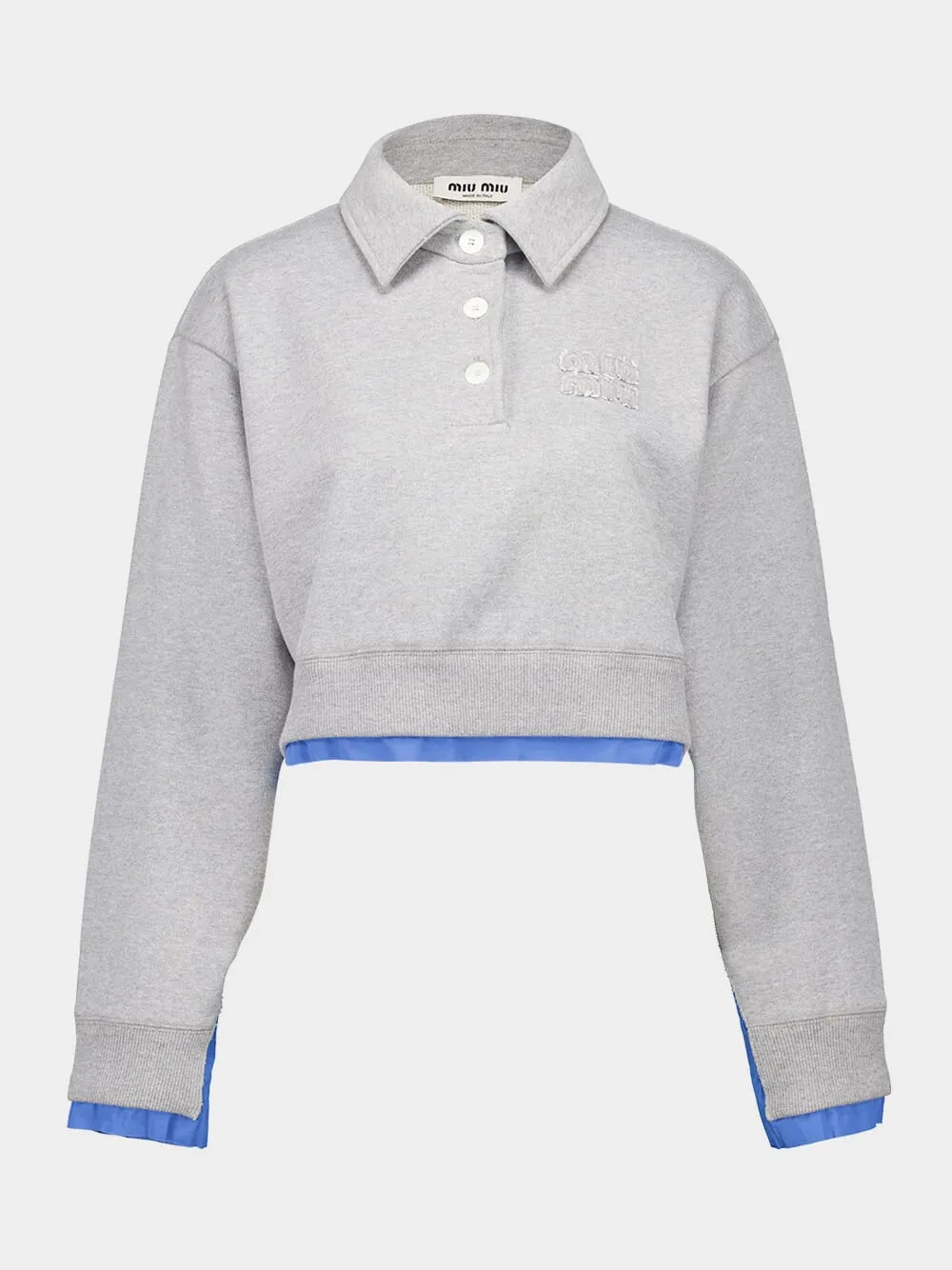 Grey Cropped Mother of Pearl Buttons Sweatshirt