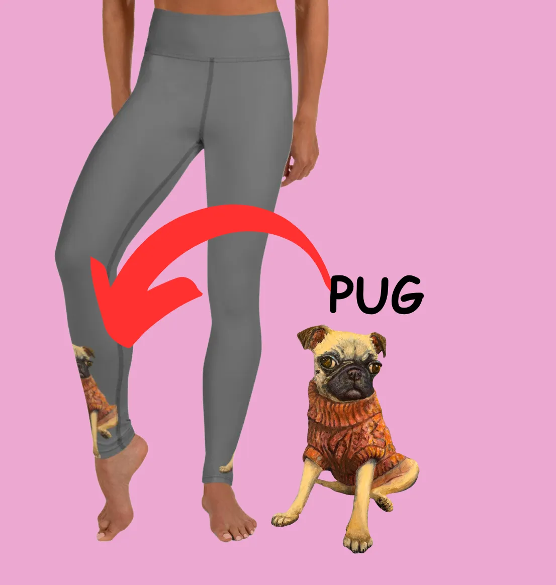 Grey Leggings with Pug