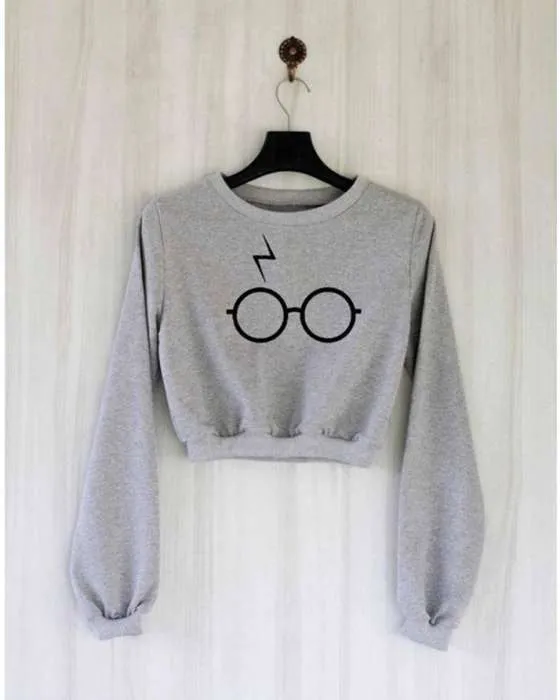 GREY PRINTED CROPPED HOODIE FOR womens 678