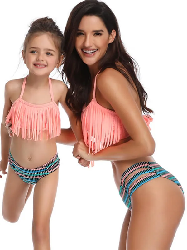 Halterneck Tassels Mom And Me Bikinis