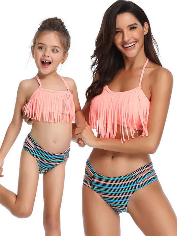 Halterneck Tassels Mom And Me Bikinis