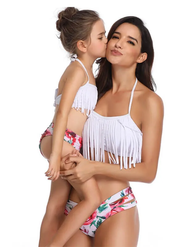 Halterneck Tassels Mom And Me Bikinis