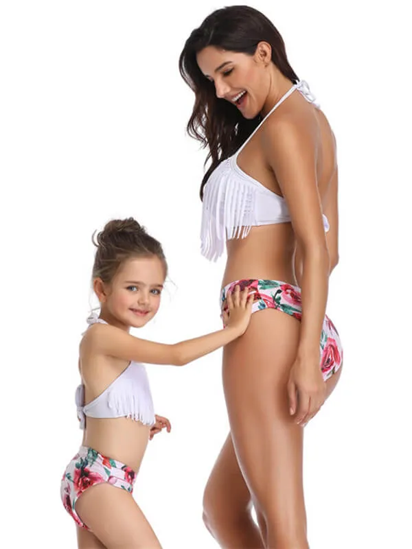 Halterneck Tassels Mom And Me Bikinis