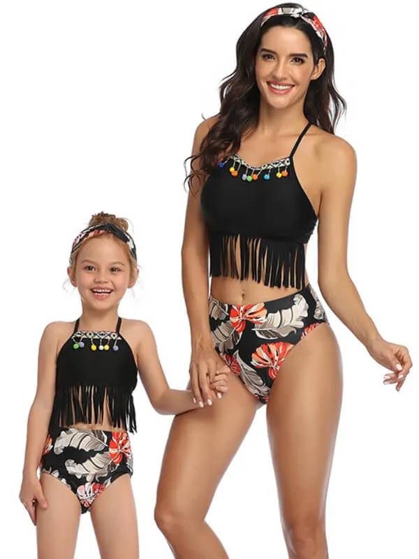 Halterneck Tassels Mom And Me Bikinis