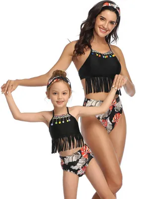 Halterneck Tassels Mom And Me Bikinis