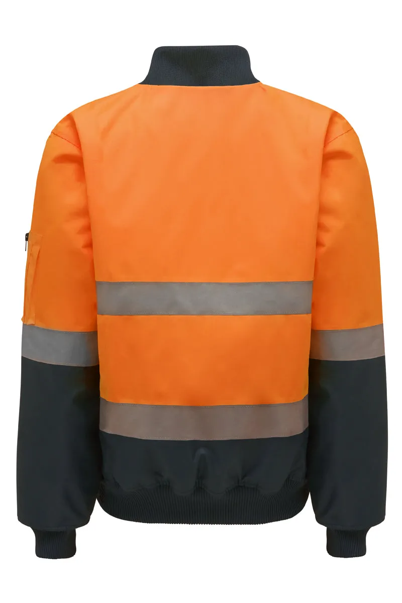 Hard Yakka Men's Core Hi Vis 2 Tone Taped Bomber Jacket - Orange/Navy