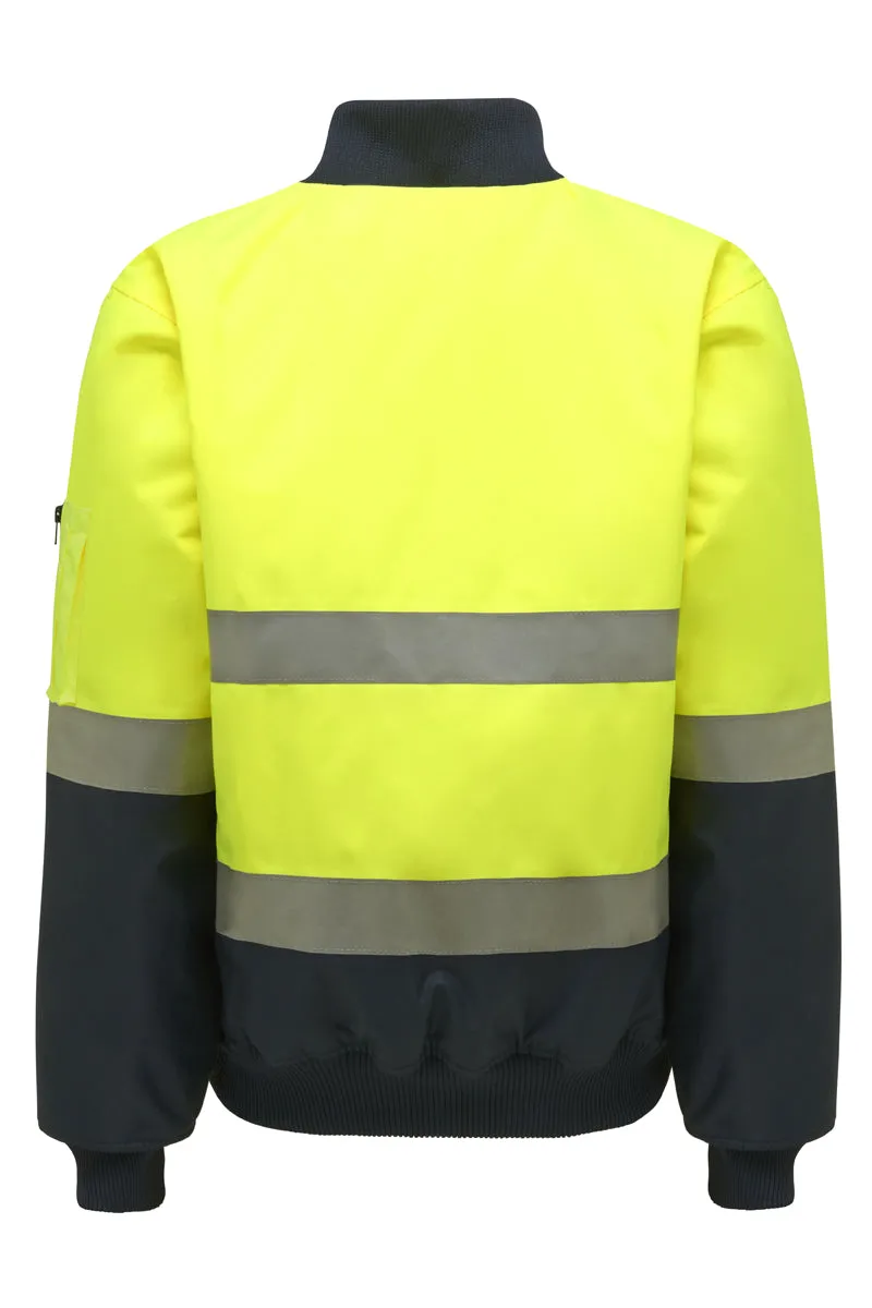 Hard Yakka Men's Core Hi Vis 2 Tone Taped Bomber Jacket - Yellow/Navy