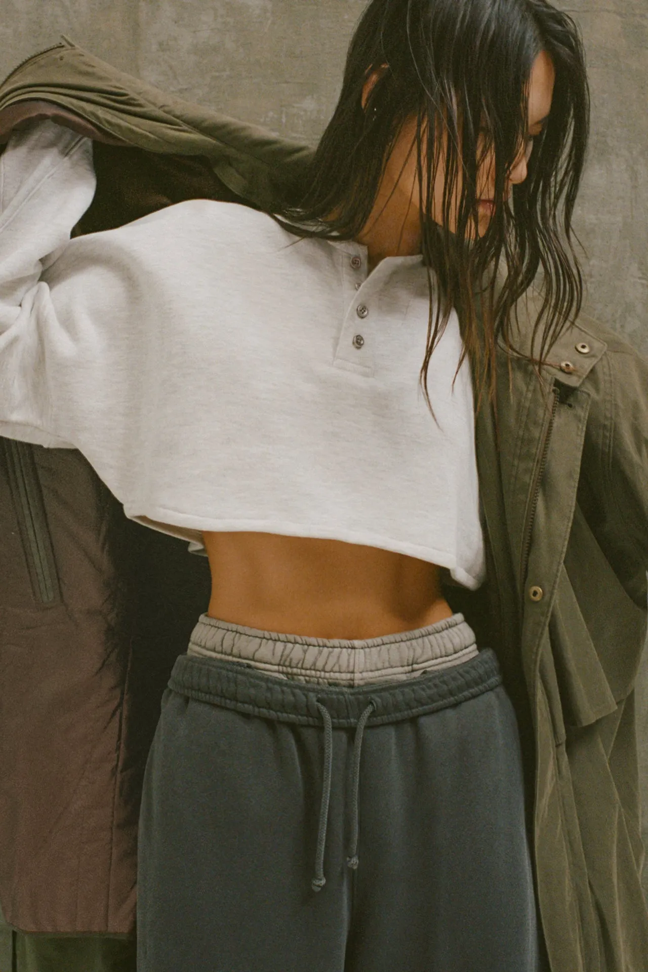 Henley Crop Sweatshirt