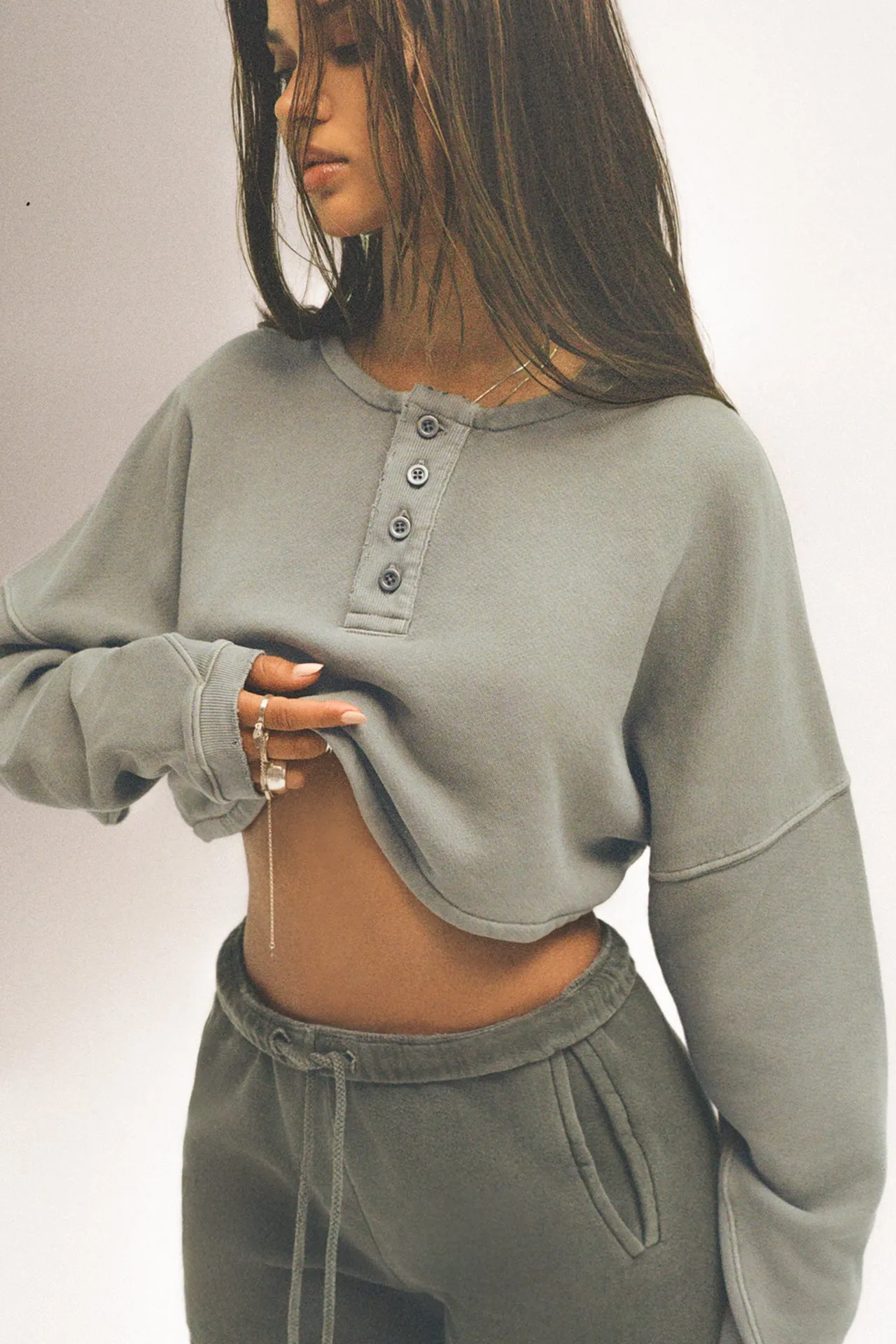 Henley Crop Sweatshirt