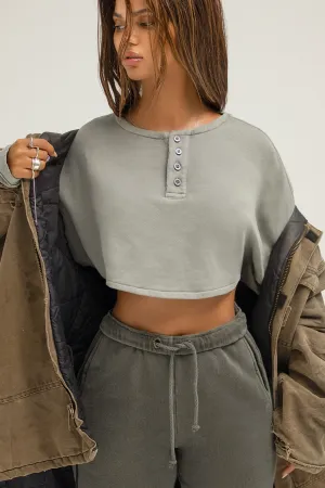 Henley Crop Sweatshirt