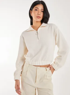 High Neck Zip Up Cropped Sweatshirt