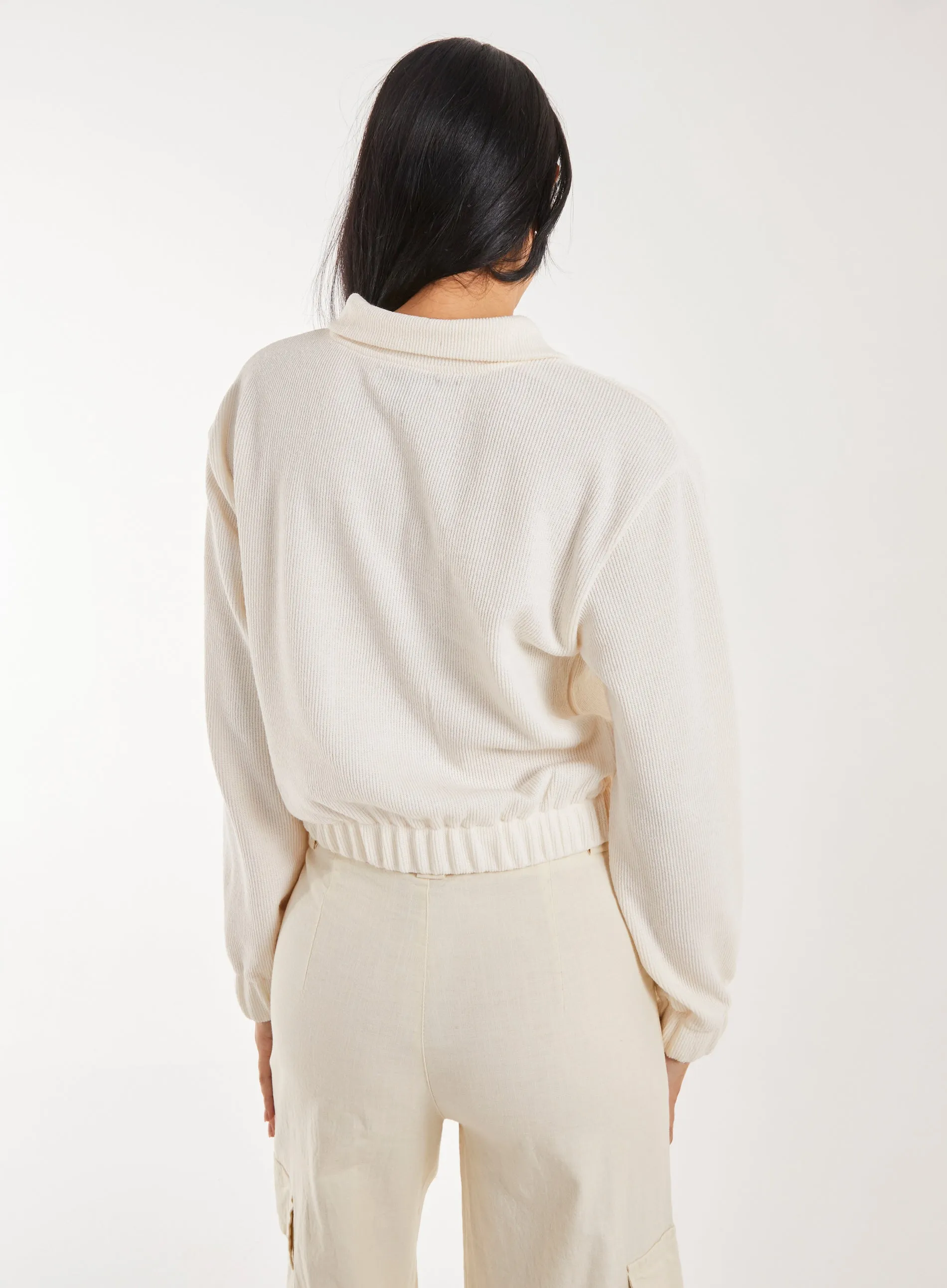 High Neck Zip Up Cropped Sweatshirt