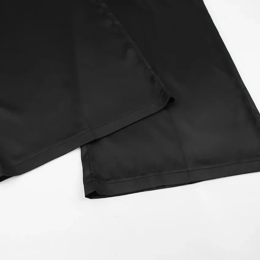 High Waist Satin Wide-Leg Trousers – Elegant Floor-Length Style