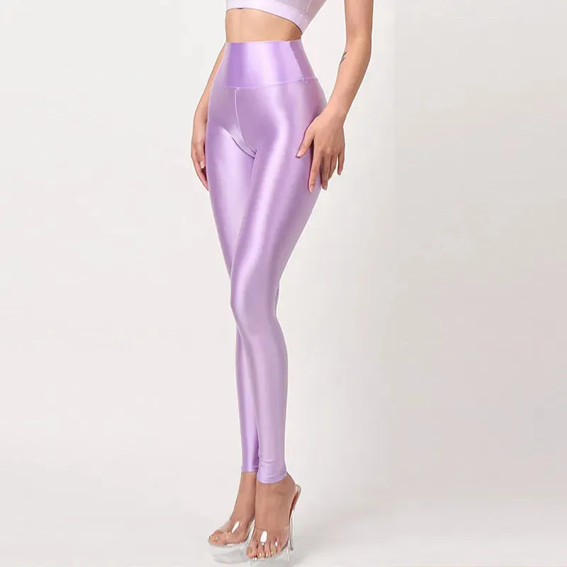 High-Waist Sexy Satin Glossy Leggings - Tight Silk Yoga Leggings