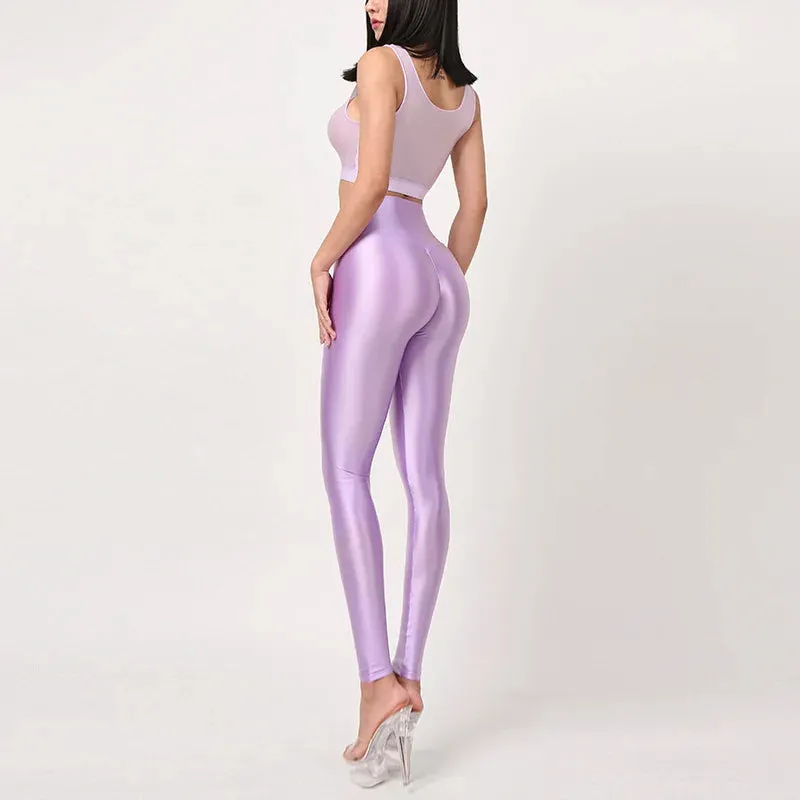 High-Waist Sexy Satin Glossy Leggings - Tight Silk Yoga Leggings