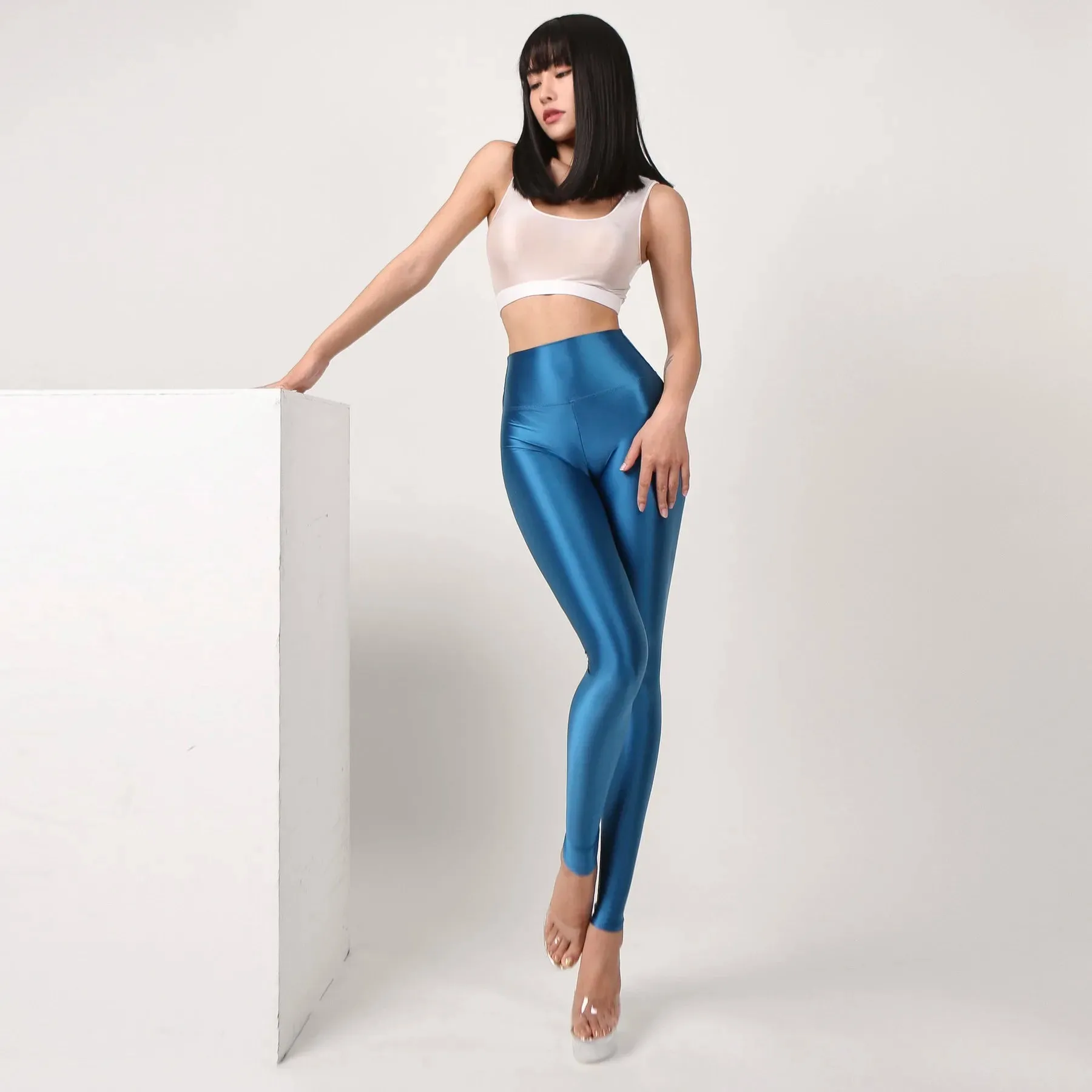 High-Waist Sexy Satin Glossy Leggings - Tight Silk Yoga Leggings