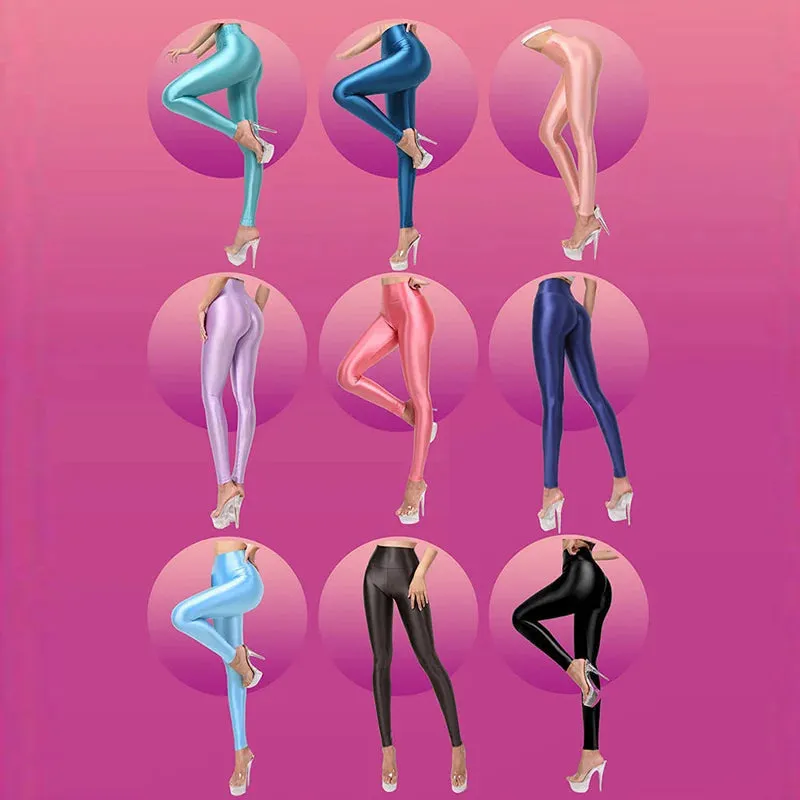 High-Waist Sexy Satin Glossy Leggings - Tight Silk Yoga Leggings