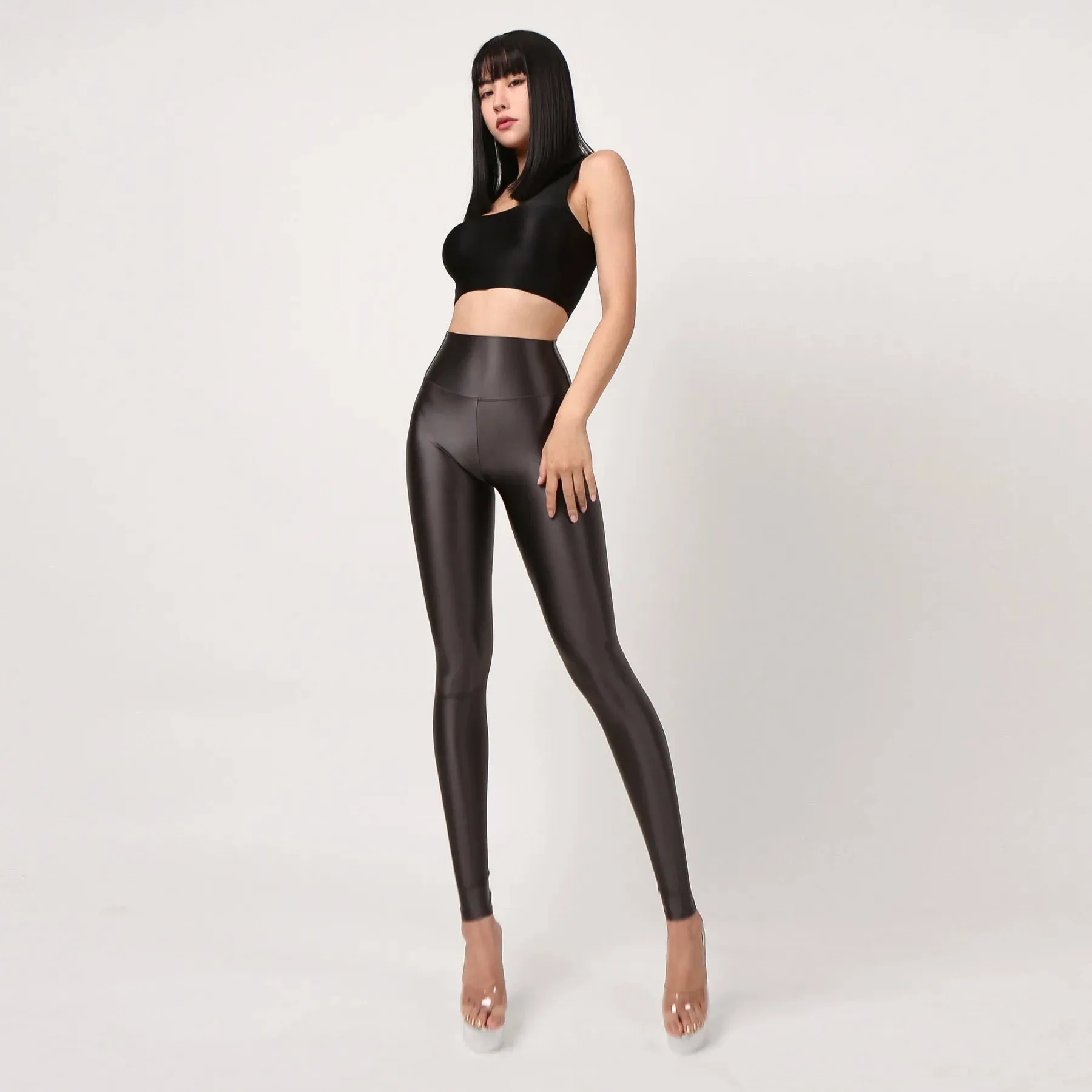 High-Waist Sexy Satin Glossy Leggings - Tight Silk Yoga Leggings
