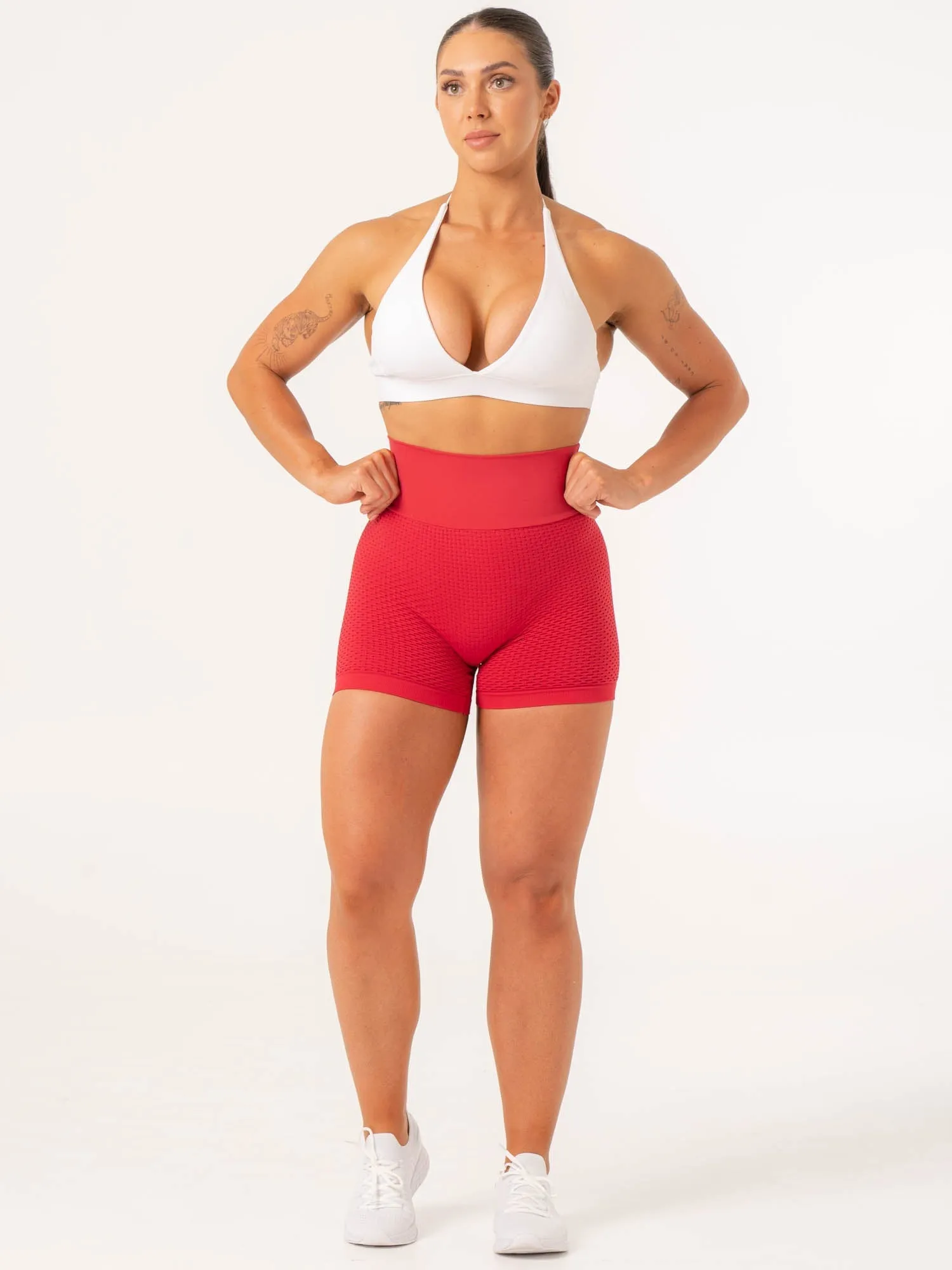 Honeycomb Scrunch Seamless Shorts - Lipstick Red