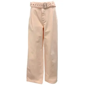 Jil Sander Light Pink 2021 Belted Pleated Cotton Canvas Straight Leg Pants