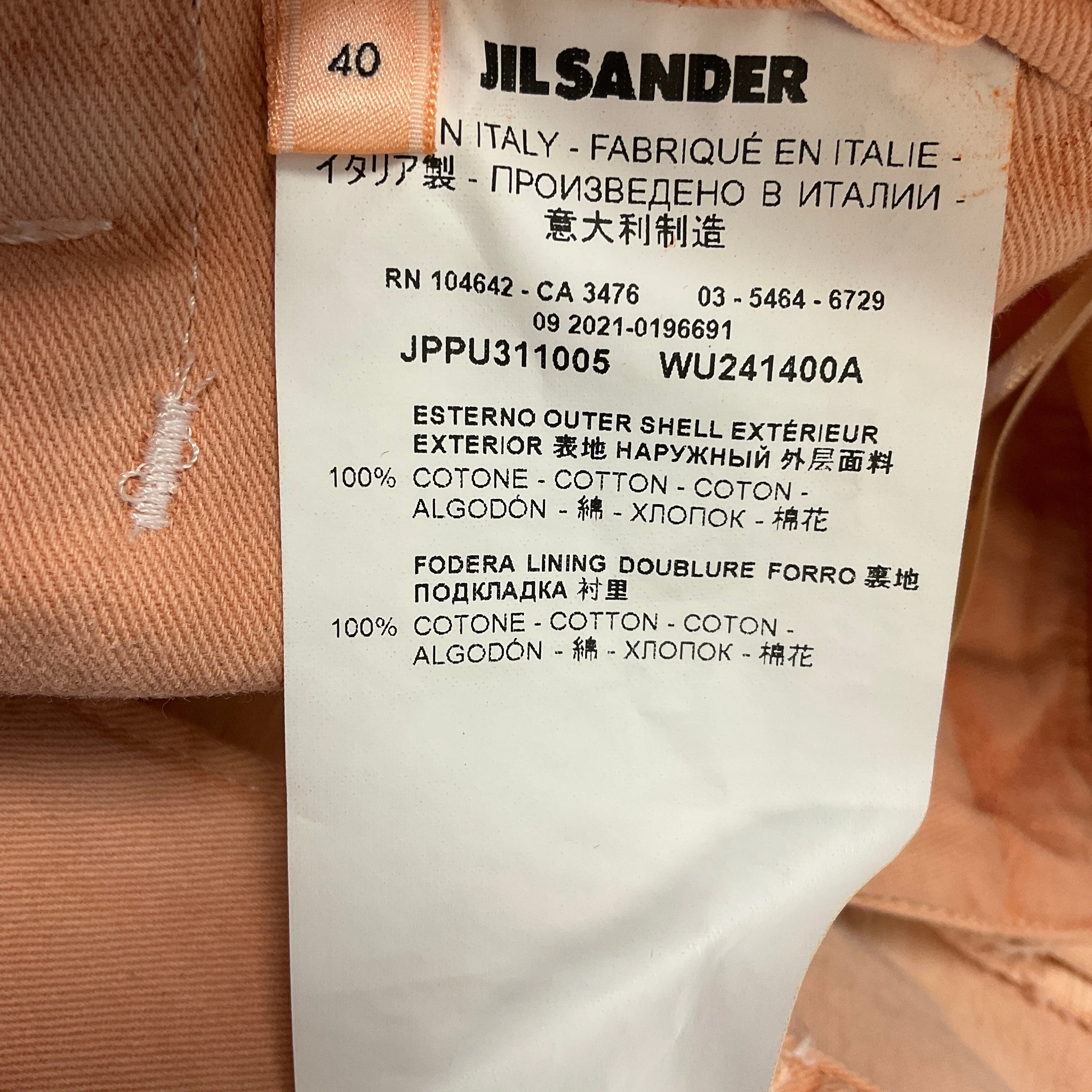 Jil Sander Light Pink 2021 Belted Pleated Cotton Canvas Straight Leg Pants