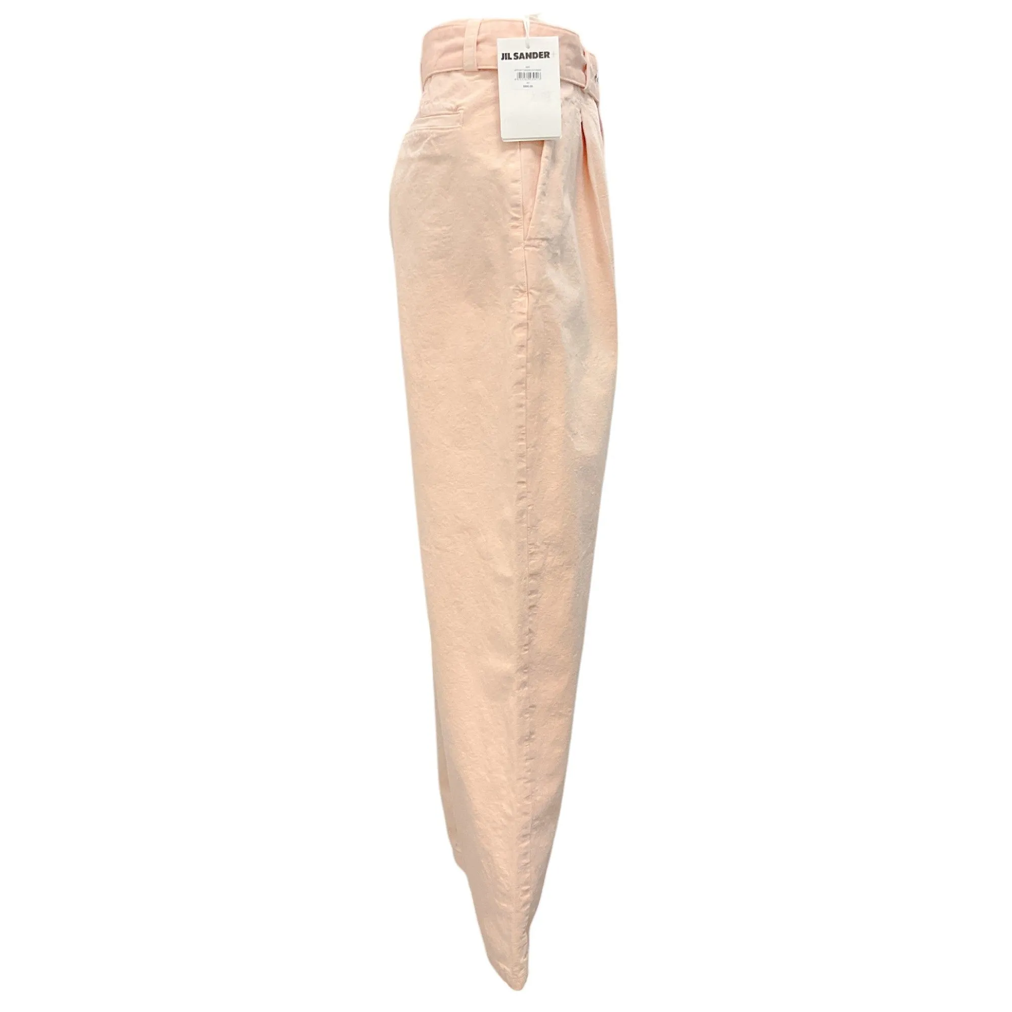 Jil Sander Light Pink 2021 Belted Pleated Cotton Canvas Straight Leg Pants