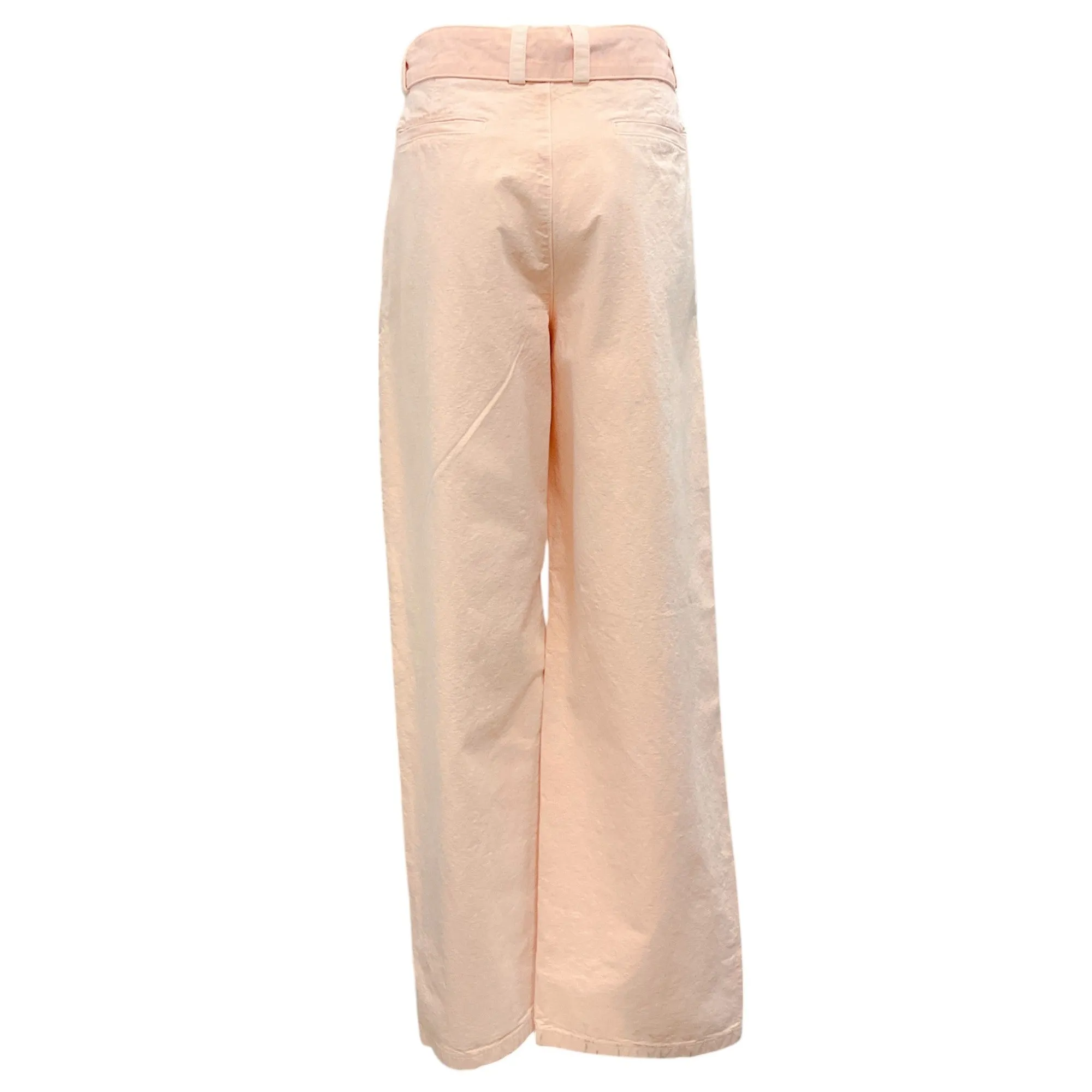 Jil Sander Light Pink 2021 Belted Pleated Cotton Canvas Straight Leg Pants