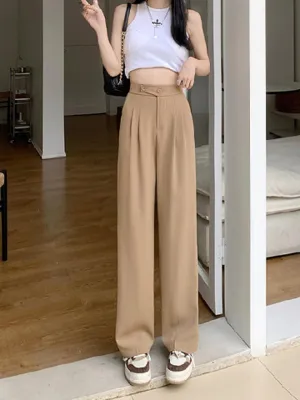 Khaki Double Pleated Straight Trousers