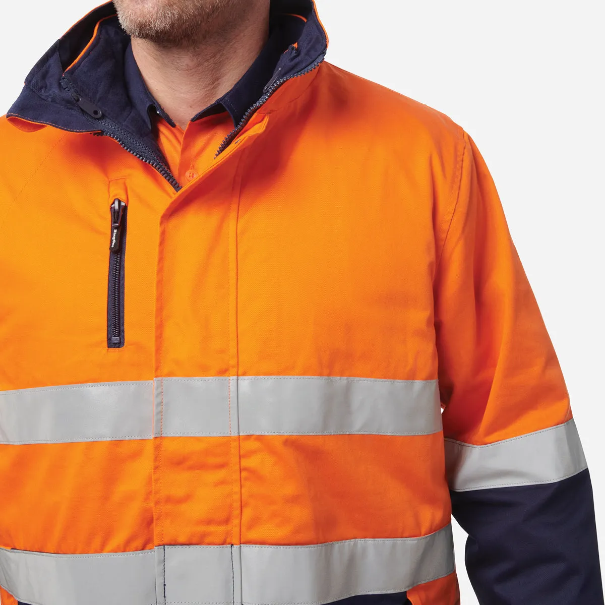KingGee Men's Reflective 3 in 1 Cotton Jacket - Orange/Navy