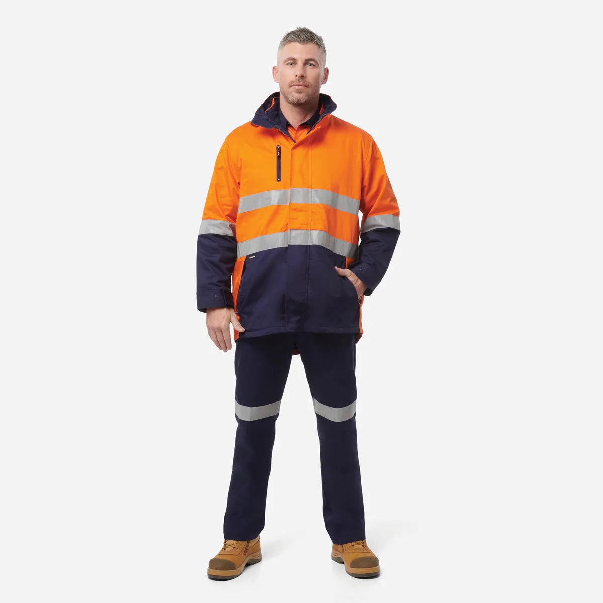 KingGee Men's Reflective 3 in 1 Cotton Jacket - Orange/Navy