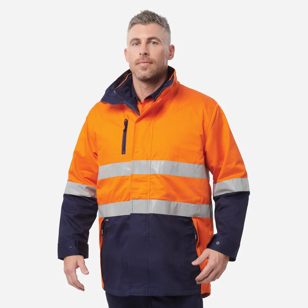 KingGee Men's Reflective 3 in 1 Cotton Jacket - Orange/Navy