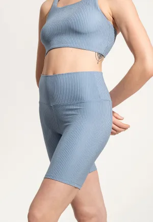 Kurze Yoga Leggings „Galena“ in Blau gerippt