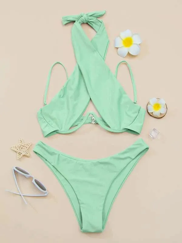 Ladies Summer Solid Color Sexy Swimsuit Adult Female Bikini 2022