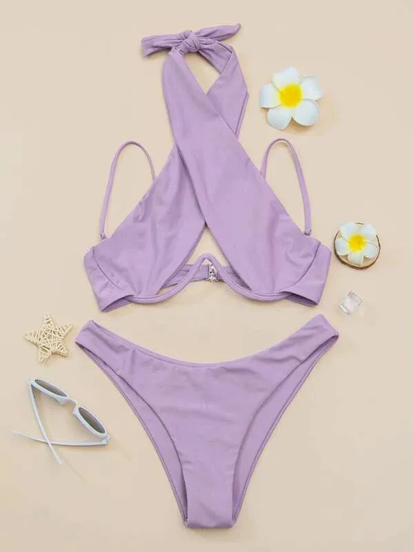 Ladies Summer Solid Color Sexy Swimsuit Adult Female Bikini 2022