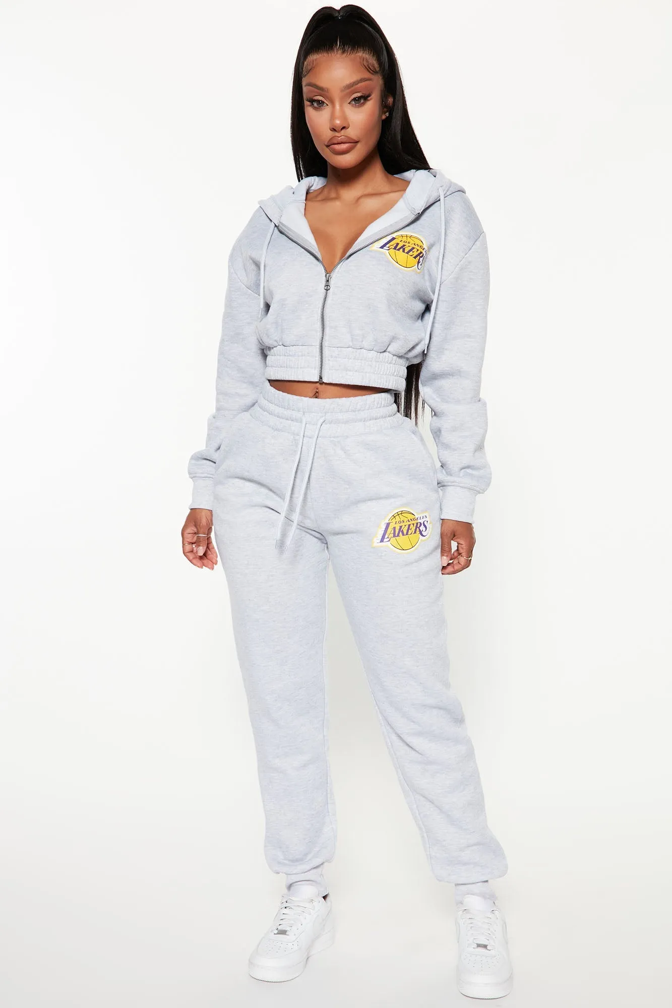Lakers Cropped Zip Hoodie - Heather Grey