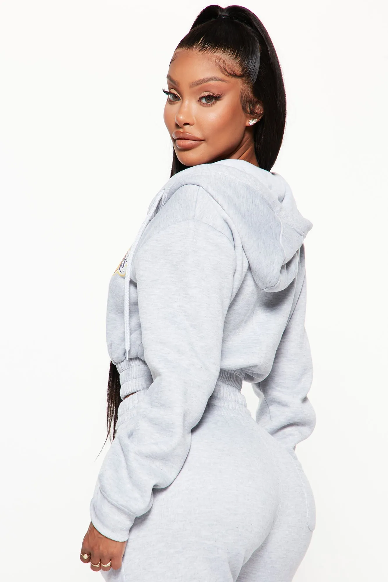 Lakers Cropped Zip Hoodie - Heather Grey