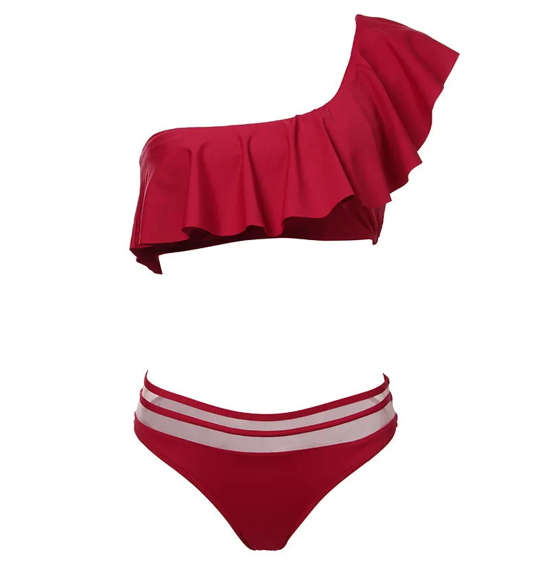 Lana One Shoulder Lotus Leaf Bikini