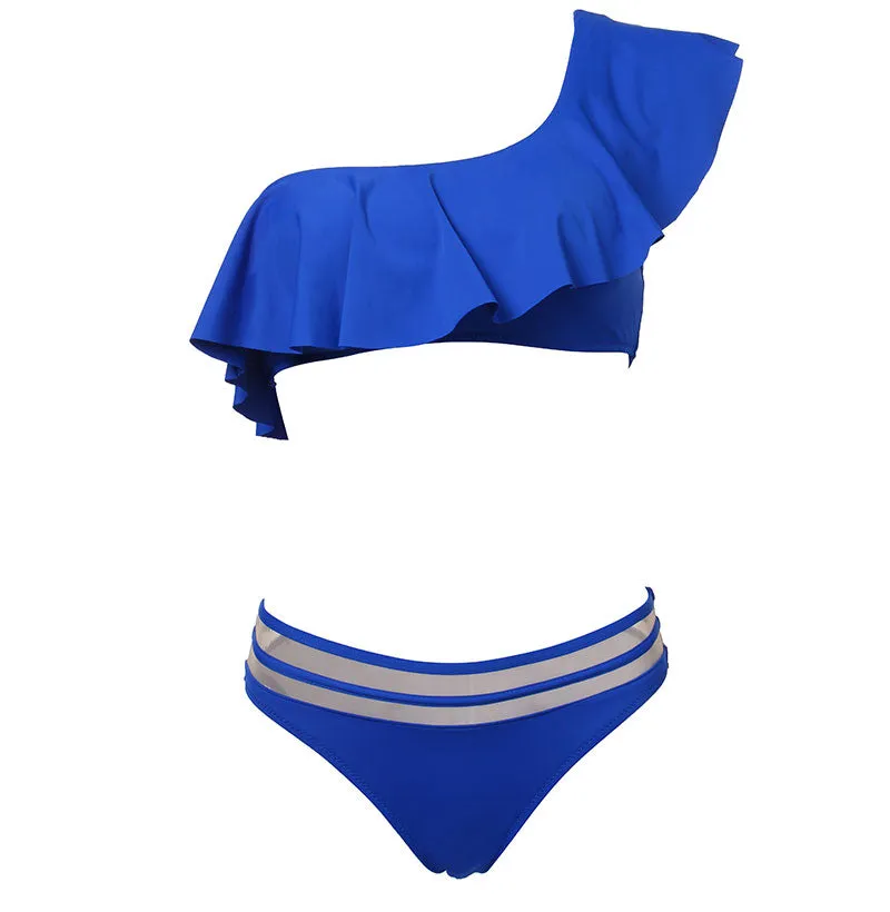 Lana One Shoulder Lotus Leaf Bikini