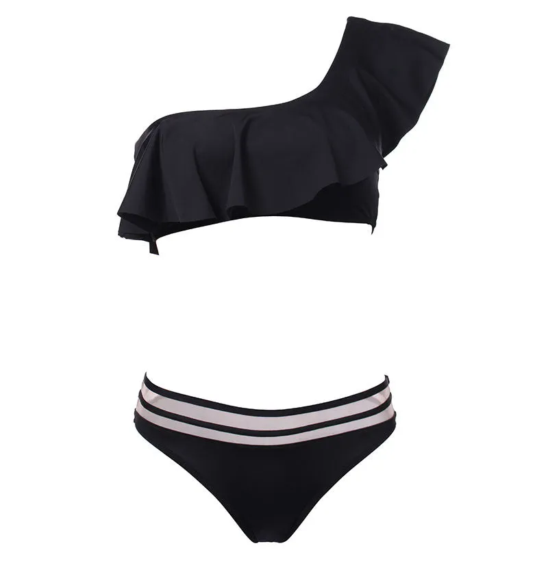 Lana One Shoulder Lotus Leaf Bikini