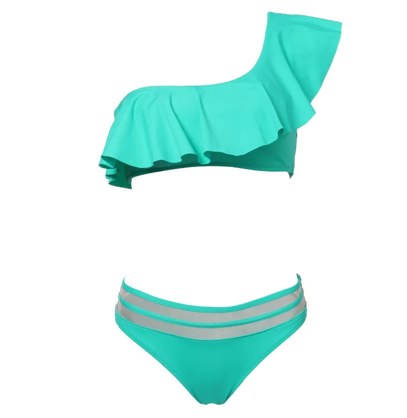 Lana One Shoulder Lotus Leaf Bikini
