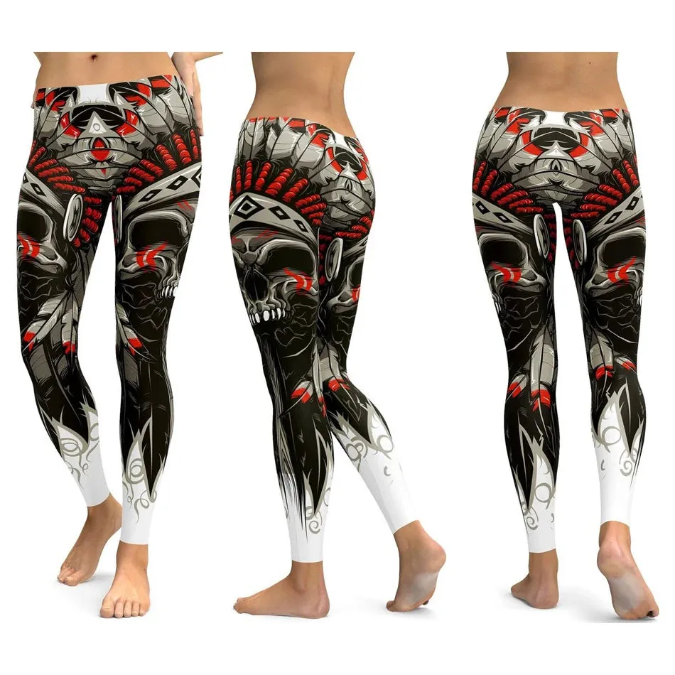 LI-FI Ornamental Skull Leggings Women Yoga Pants Gym Leggings Fitness Sports Wear Elastic Tight Yoga Leggings