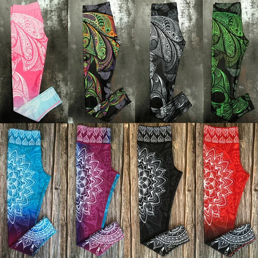 LI-FI Ornamental Skull Leggings Women Yoga Pants Gym Leggings Fitness Sports Wear Elastic Tight Yoga Leggings