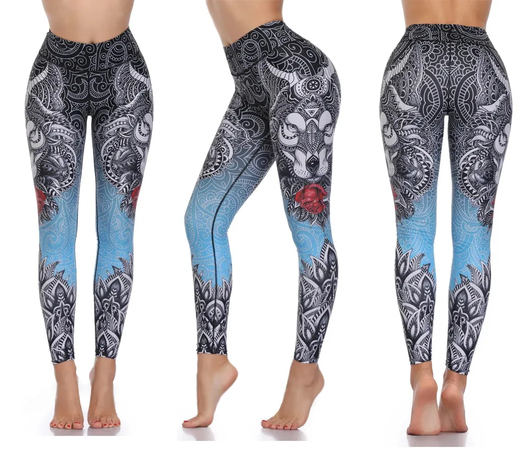 LI-FI Ornamental Skull Leggings Women Yoga Pants Gym Leggings Fitness Sports Wear Elastic Tight Yoga Leggings