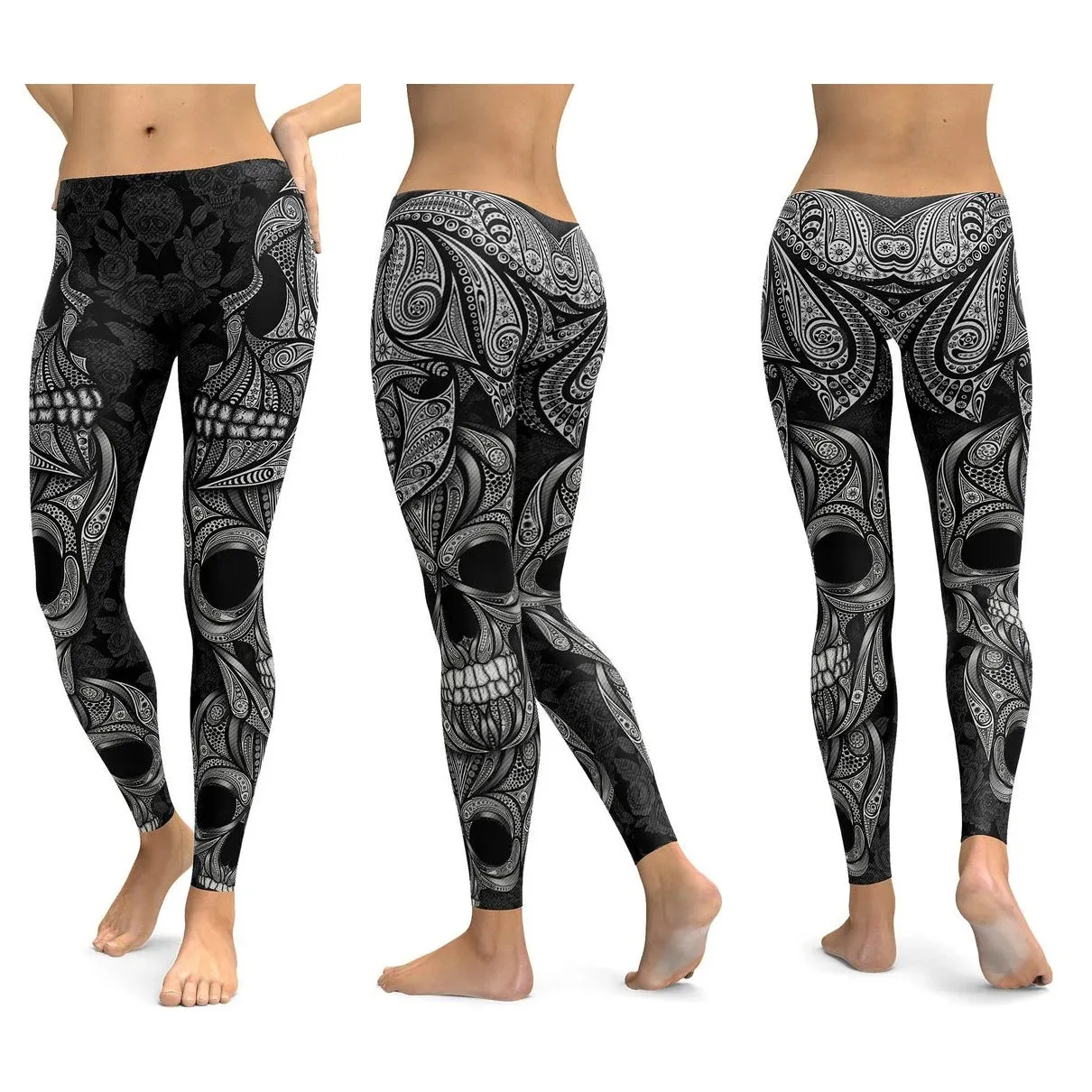 LI-FI Ornamental Skull Leggings Women Yoga Pants Gym Leggings Fitness Sports Wear Elastic Tight Yoga Leggings